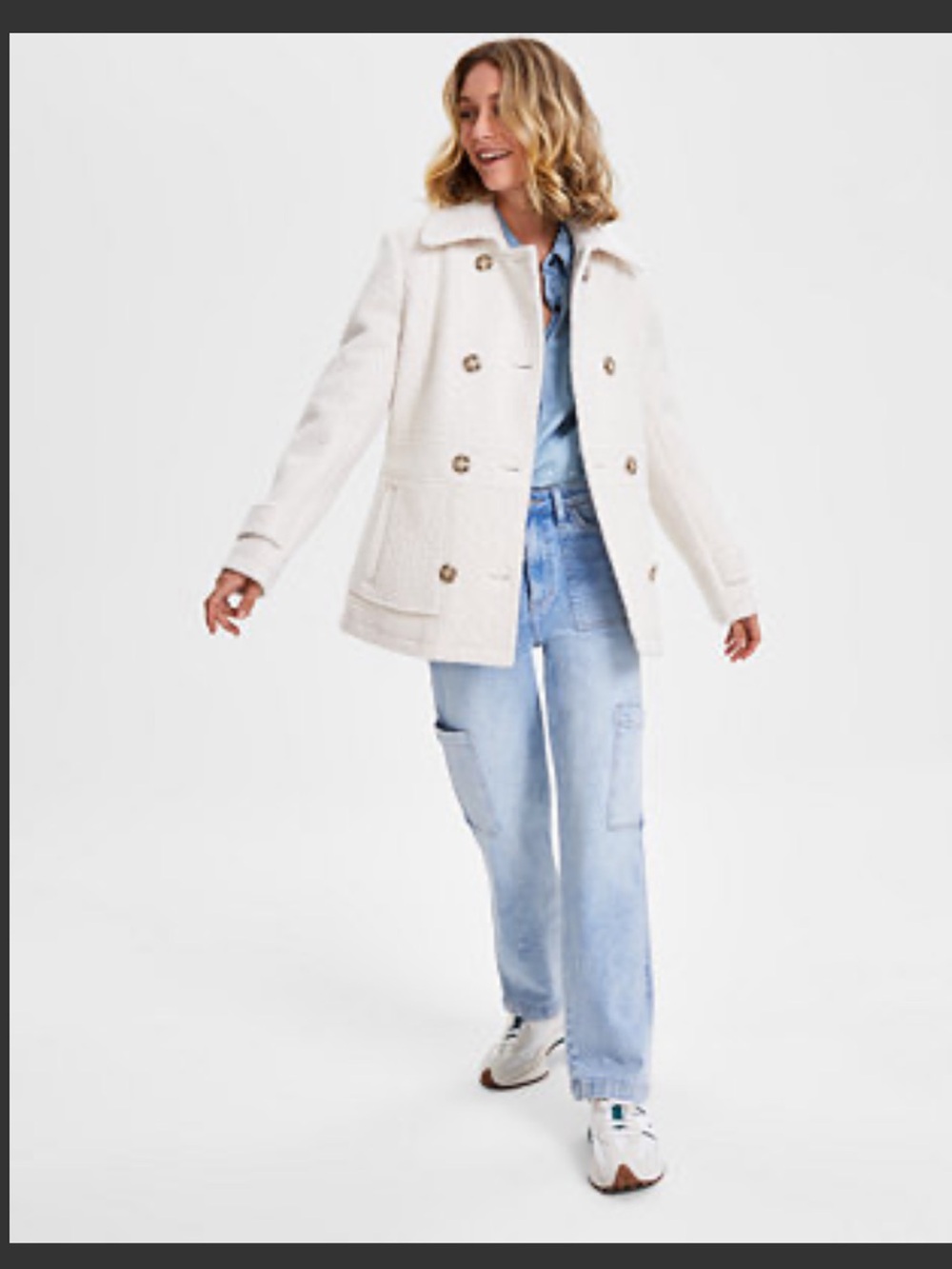 Maralyn & Me Cream Double-Breasted Peacoat